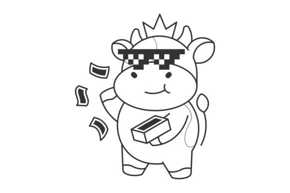 Bring Whimsy to Your Brand with the Cute King Cow Wearing Glasses Cartoon