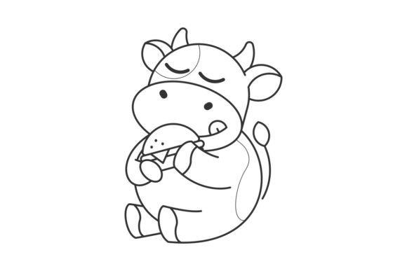 Cute Cow Eating Burger Cartoon Line: A Whimsical Font for Bold Brands