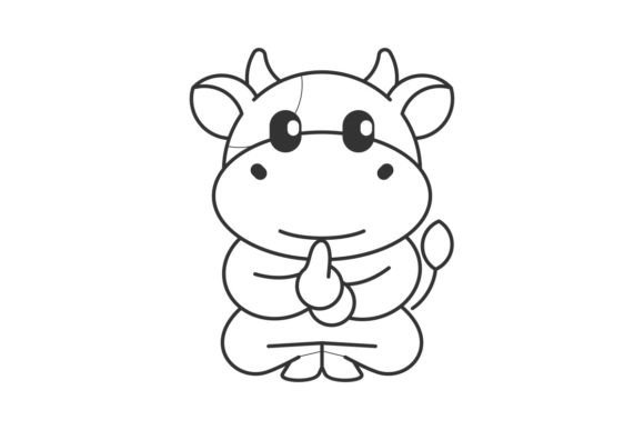 Cute Cow Ninja Cartoon Design Line Style: A Playful Asset