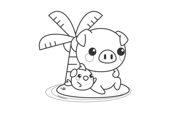 Cute Pig with Friends on Beach Vacation: A Playful Display Typeface