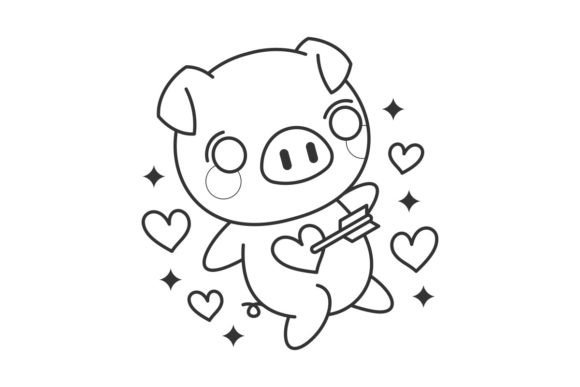 Cute Pig with Love Arrow Line Style: A Designer's Playful Asset