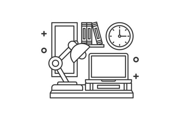 Home Office Wall with Clock Cartoon Line: A Playful Creative Asset